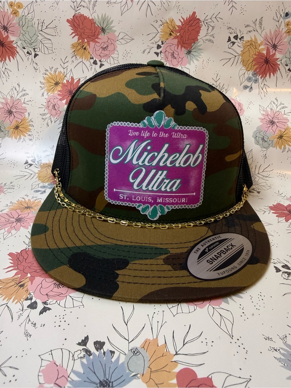 Michelob Ultra Camo Snapback Cap with Gold Chain